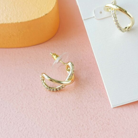 Kendra Scott - Annie Infinity White Crystal Gold Huggie Earrings - Picture 2 of 3